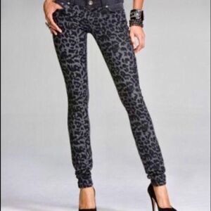 Express Zelda Slim Fit Ultra Low Rise Leopard Animal Print Jeans Black Size 4